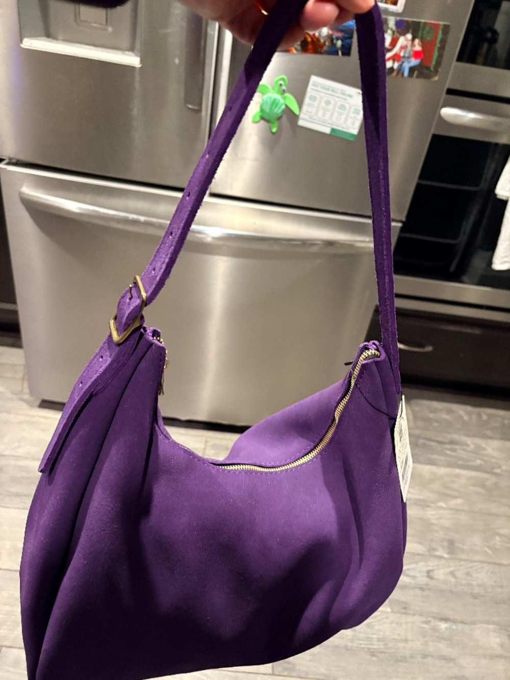 NWT Portland Leather Goods Large Aspen Shoulder Bag - Imperial Purple Suede - Picture 4 of 5